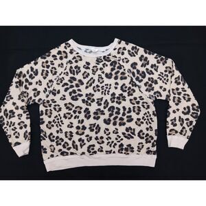 By Together Women Leopard Print Raglan Sweatshirt Tan Black M RJ900 Made in USA